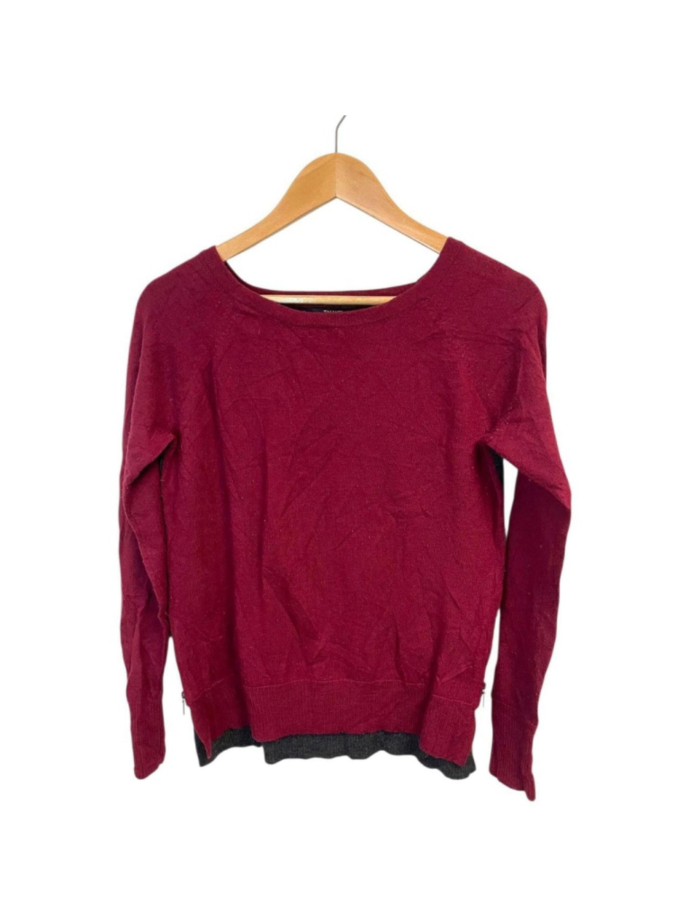 Tahari Merino Wool Sweater Women's Medium Burgundy Gray Raglan Sleeve
100% Extra